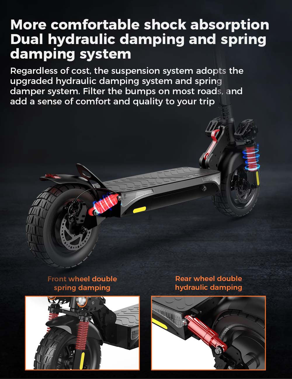 Elektromobilný skúter iScooter IX4, 10'' pláty s včelími úlmi, 800W motor, maximálna rýchlosť 45 km/h, 48V 15Ah batéria, dojazd 40-45 km, ovládanie cez aplikáciu.