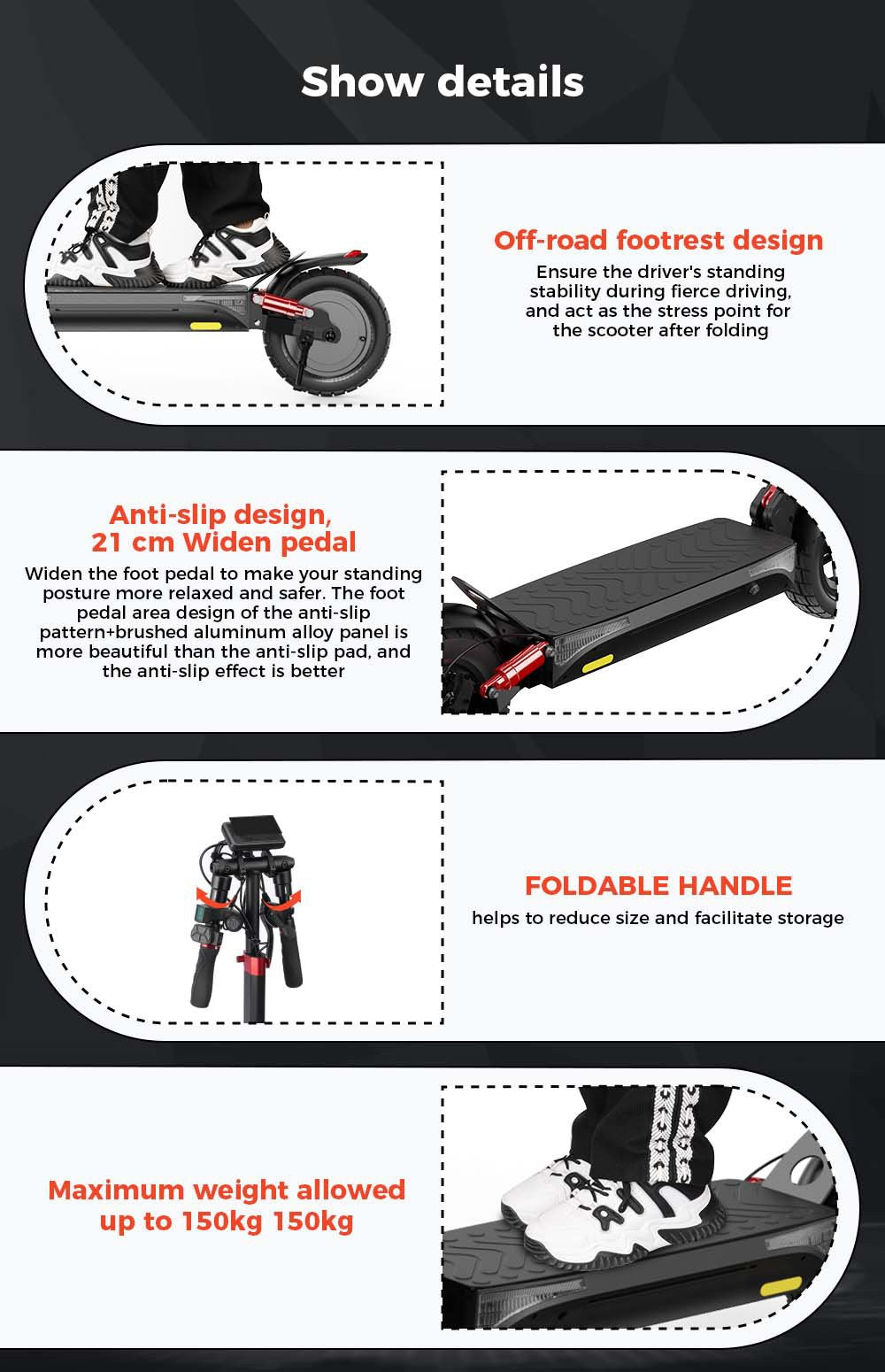 Elektromobilný skúter iScooter IX4, 10'' plástové pneumatiky, 800W motor, maximálna rýchlosť 45 km/h, 48V 15Ah batéria, dojazd 40-45 km, ovládanie cez aplikáciu.