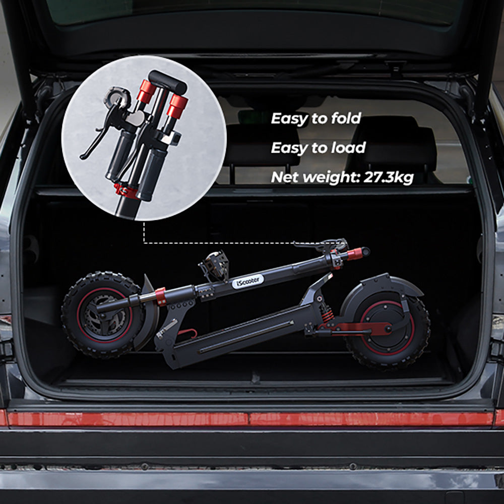 Elektromobilný skúter iScooter iX5S, 1000W motor, 48V 15Ah batéria, 10-palcové kolesá, maximálna rýchlosť 25 km/h, dojazd 65 km, dvojité kotúčové brzdy, predné a zadné tlmiče
