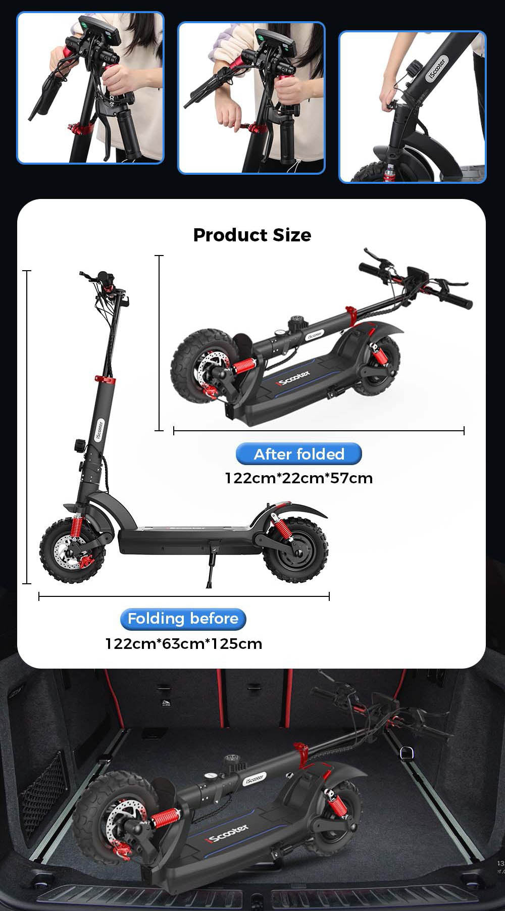 Elektromobilný skúter iScooter iX6, 11'' pneumatiky do terénu, 1000W zadný motor, max. rýchlosť 45 km/h, 48V 17,5Ah batéria, dojazd 40-45 km.