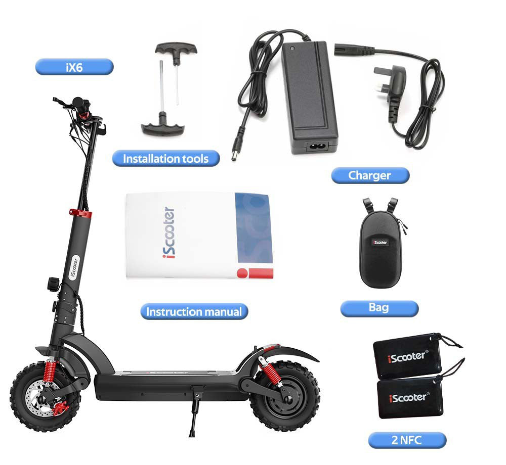 Elektromobilný skúter iScooter iX6, 11'' pneumatiky do terénu, 1000W zadný motor, max. rýchlosť 45 km/h, 48V 17,5Ah batéria, dojazd 40-45 km.