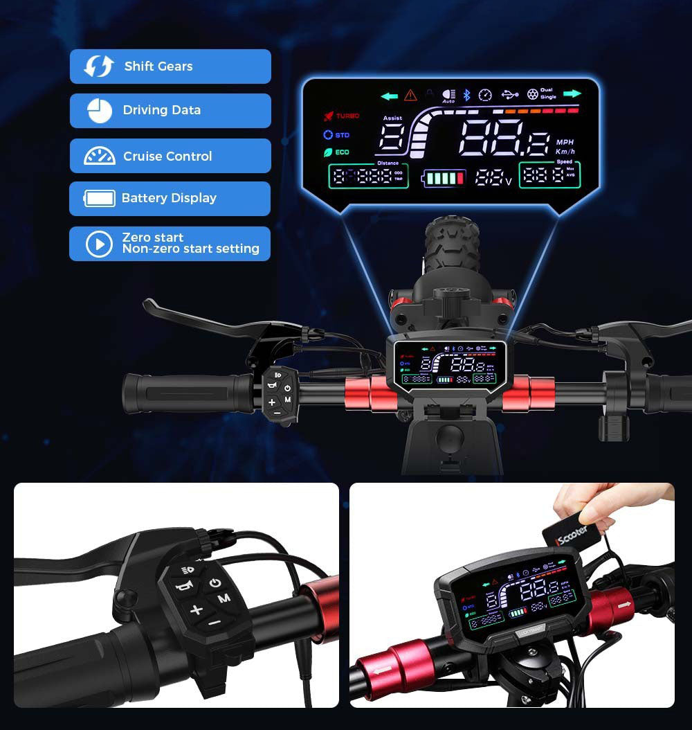 Elektromobilný skúter iScooter iX6, 11'' pneumatiky do terénu, 1000W zadný motor, max. rýchlosť 45 km/h, 48V 17,5Ah batéria, dojazd 40-45 km.