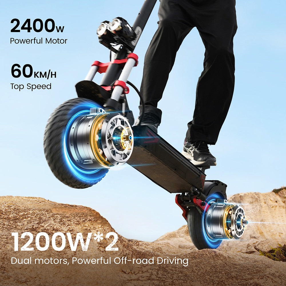 Elektromobilný skúter iScooter iX8, 2*1200W motor, 48V 20AH batéria, 12-palcové kolesá, maximálna rýchlosť 60 km/h, dojazd 70 km, dvojité hydraulické kotúčové brzdy, predné a zadné odpruženie.