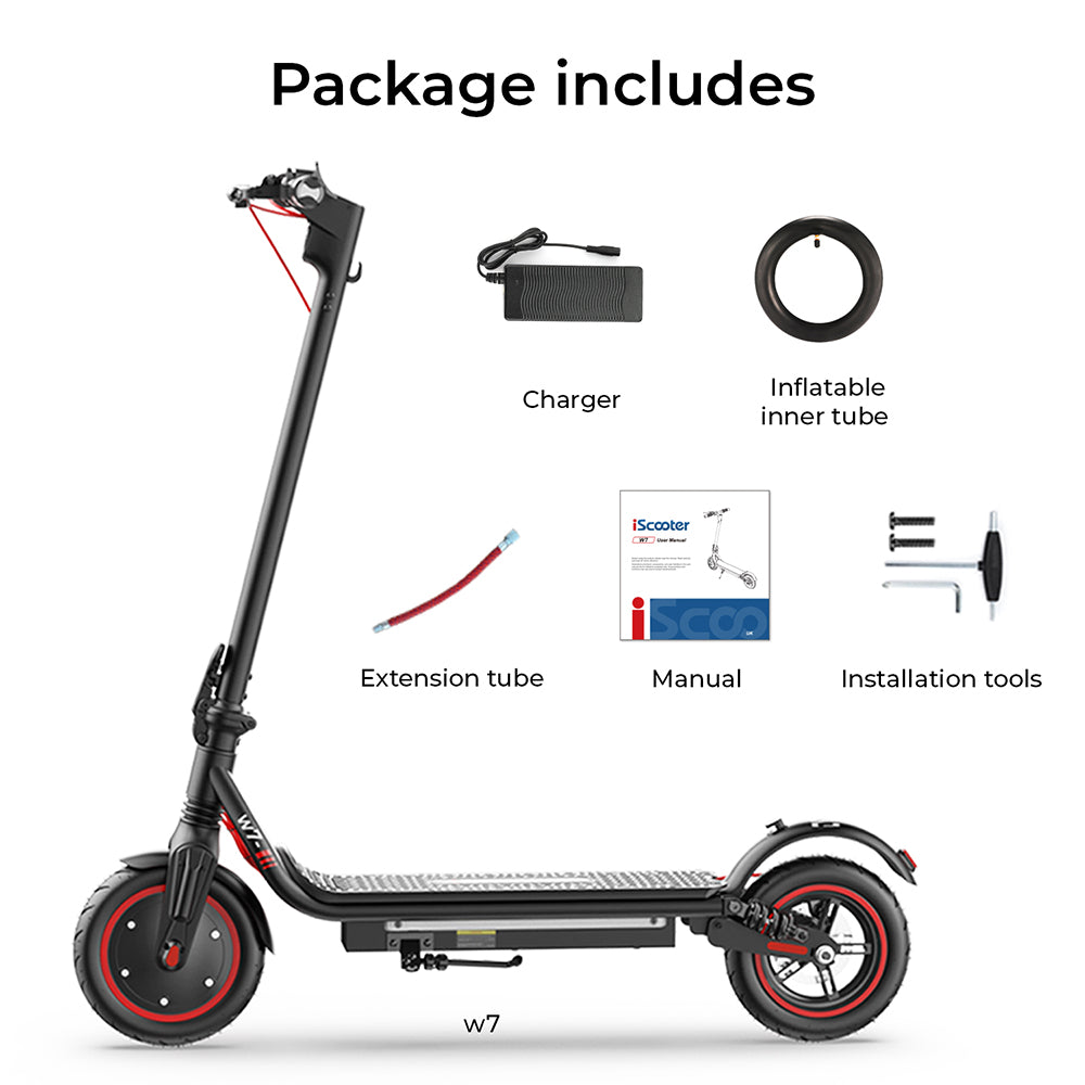 Elektromobilný skúter iScooter W7, 350W motor, 42V 7,8AH batéria, 8,5-palcové koleso, maximálna rýchlosť 35 km/h, dojazd 30 km, kotúčové brzdy, dvojité odpruženie, ovládanie cez aplikáciu.