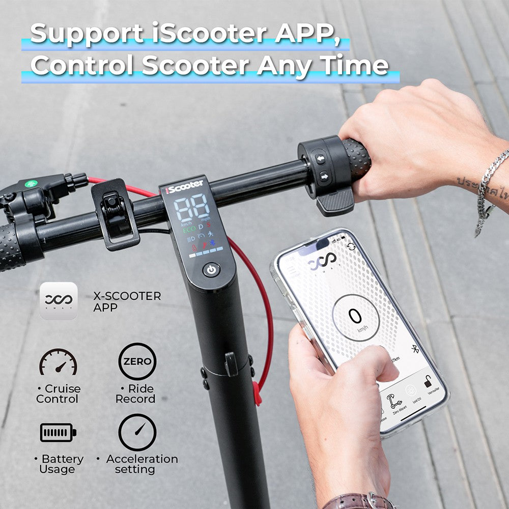 Elektromobilný skúter iScooter W7, 350W motor, 42V 7,8AH batéria, 8,5-palcové koleso, maximálna rýchlosť 35 km/h, dojazd 30 km, kotúčové brzdy, dvojité odpruženie, ovládanie cez aplikáciu.