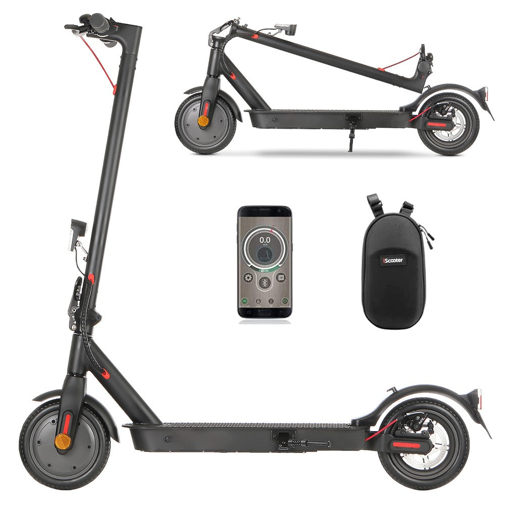 Električný kolobežka E9 Pro, certifikácia ABE, 350W motor, 36V 7,5Ah batéria, 8,5-palcové koleso, maximálna rýchlosť 20 km/h, dojazd 30 km, dvojitý brzdový systém, ovládanie cez aplikáciu.