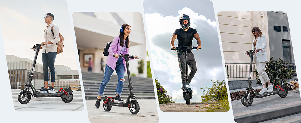 Elektromobilný skúter isinwheel GT1, 800W motor, 48V 10Ah batéria, 10-palcové terénne pneumatiky, maximálna rýchlosť 45 km/h, dojazd 45 km, kotúčové brzdy, predné a zadné odpruženie, maximálne zaťaženie 150 kg, ovládanie cez aplikáciu.