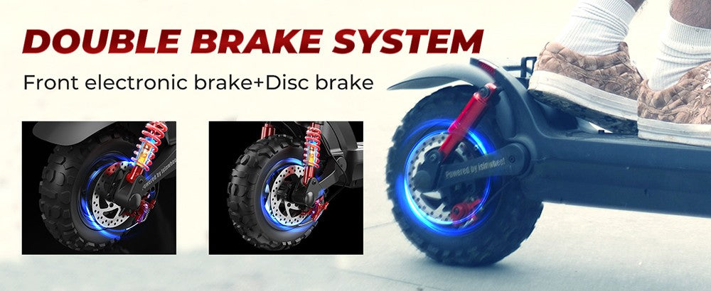 Elektromobilný skúter isinwheel GT2 do terénu, 800W motor, 48V 15Ah batéria, 11-palcové pneumatiky, maximálna rýchlosť 45 km/h, maximálny dojazd 45 km, kotúčové brzdy, štvorité tlmiče nárazov.