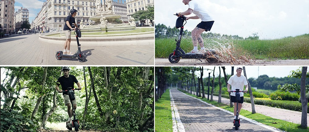 Elektromobilný skúter isinwheel GT2 do terénu, 800W motor, 48V 15Ah batéria, 11-palcové pneumatiky, maximálna rýchlosť 45 km/h, maximálny dojazd 45 km, kotúčové brzdy, štvorité tlmiče nárazov.