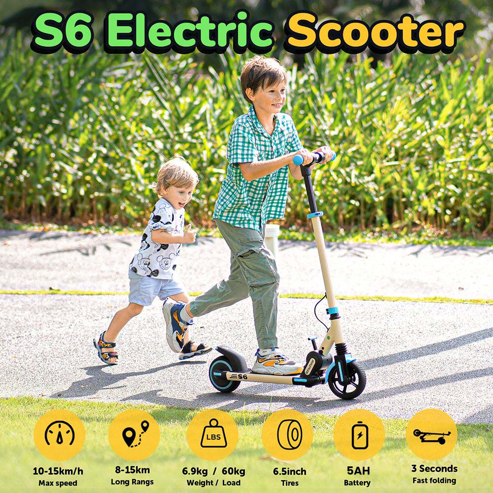 isinwheel S6 detský skladací elektrický skúter, 150W motor, 21,6V 5Ah batéria, 6,5-palcové pneumatiky, maximálna rýchlosť 15 km/h, dojazd 15 km, zadná kotúčová brzda a elektronická brzda, nastaviteľná výška - modrá