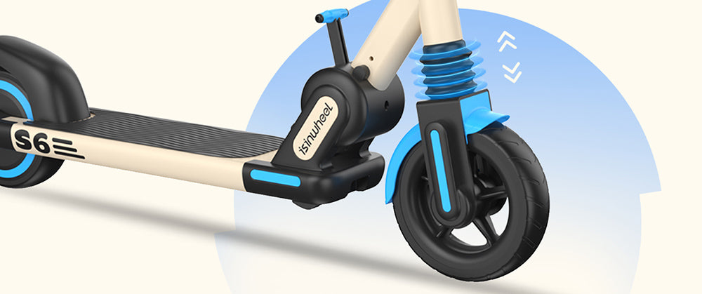 isinwheel S6 detský skladací elektrický skúter, 150W motor, 21,6V 5Ah batéria, 6,5-palcové pneumatiky, maximálna rýchlosť 15 km/h, dojazd 15 km, zadná kotúčová brzda a elektronická brzda, nastaviteľná výška - modrá