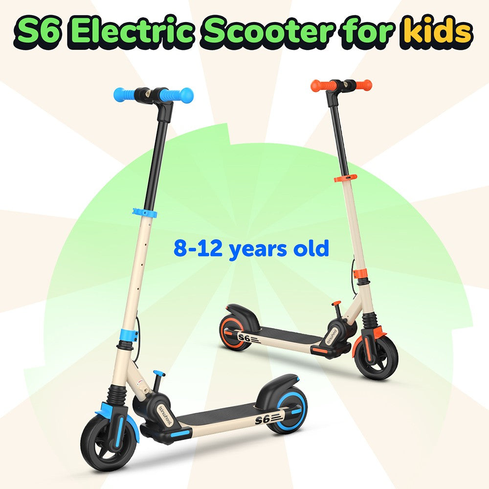 isinwheel S6 detský skladací elektrický skúter, 150W motor, 21,6V 5Ah batéria, 6,5-palcové pneumatiky, maximálna rýchlosť 15 km/h, dojazd 15 km, zadná kotúčová brzda a elektronická brzda, nastaviteľná výška - modrá