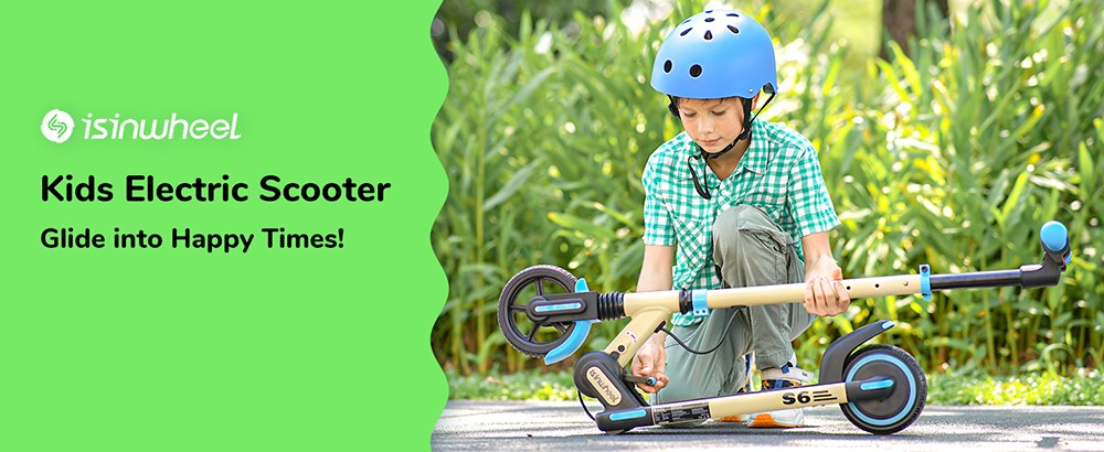 isinwheel S6 detský skladací elektrický skúter, 150W motor, 21,6V 5Ah batéria, 6,5-palcové pneumatiky, maximálna rýchlosť 15 km/h, dojazd 15 km, zadná blatníková brzda a elektronická brzda, nastaviteľná výška - modrá