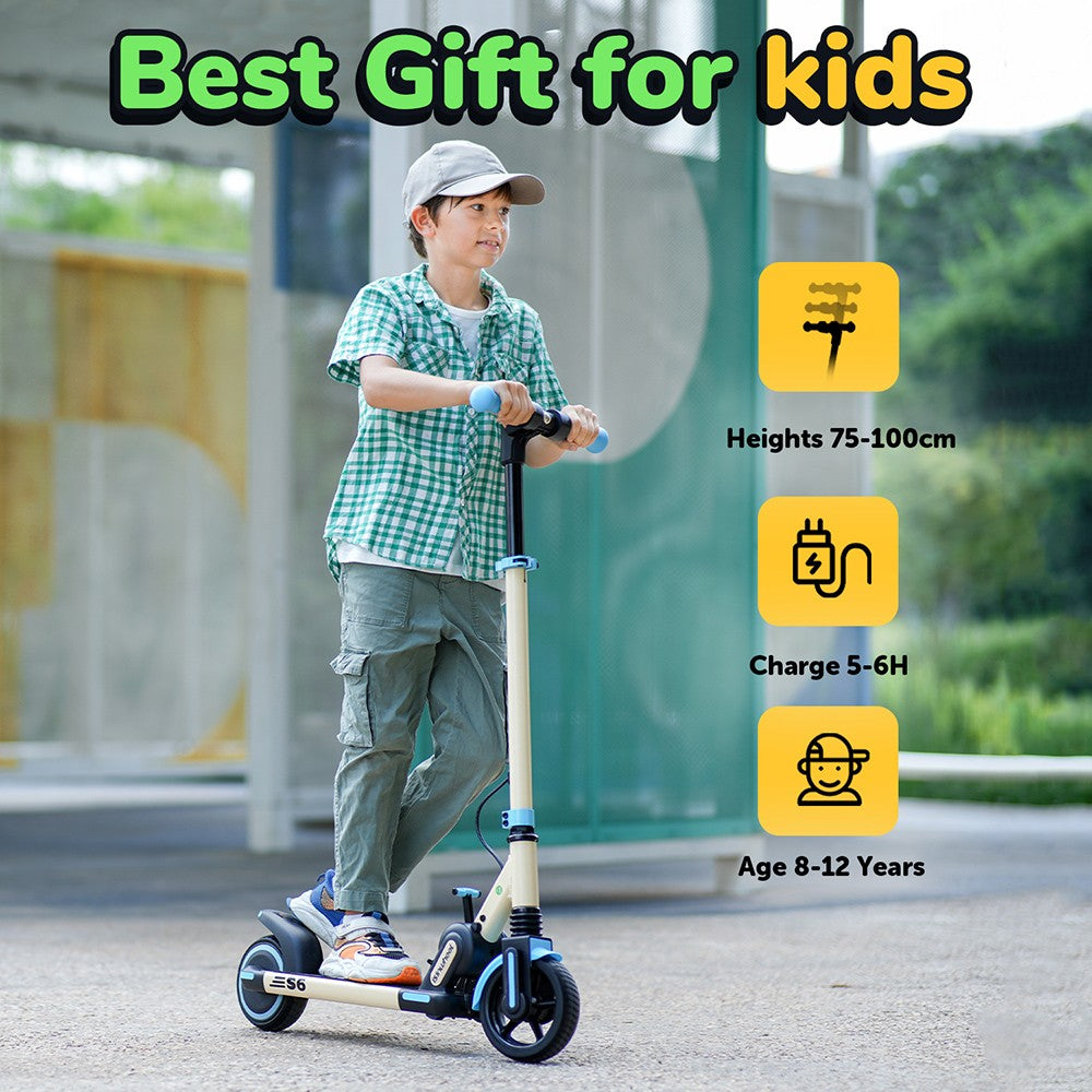 isinwheel S6 detský skladací elektrický skúter, 150W motor, 21,6V 5Ah batéria, 6,5-palcové pneumatiky, maximálna rýchlosť 15 km/h, dojazd 15 km, zadná kotúčová brzda a elektronická brzda, nastaviteľná výška - modrá