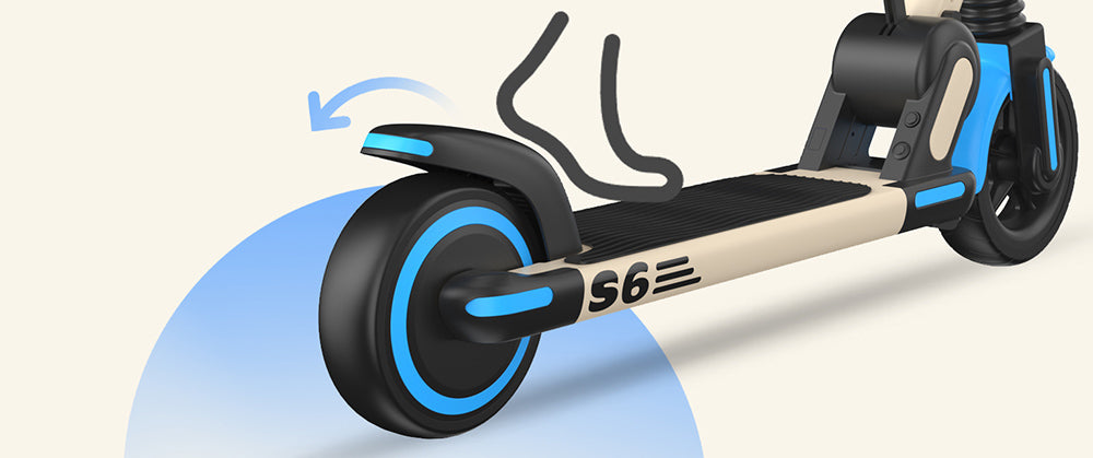 isinwheel S6 detský skladací elektrický skúter, 150W motor, 21,6V 5Ah batéria, 6,5-palcové pneumatiky, maximálna rýchlosť 15 km/h, dojazd 15 km, zadná blatníková brzda a elektronická brzda, nastaviteľná výška - modrá