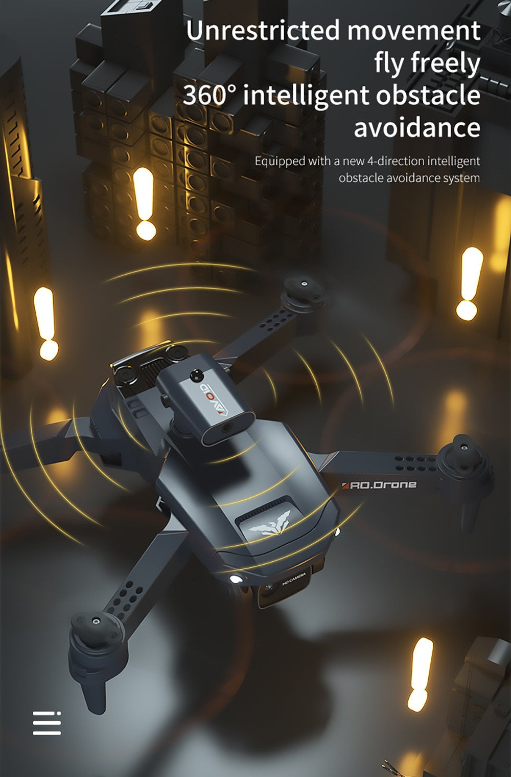 Skladací RC dron JJRC H106 s funkciou vyhýbania sa prekážkám zo všetkých strán, kvadrokoptéra s dvoma kamerami - oranžová