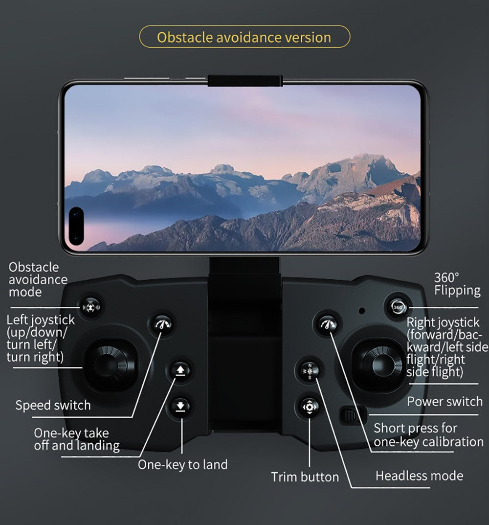 Skladací RC dron JJRC H106 s funkciou vyhýbania sa prekážkám zo všetkých strán, kvadrokoptéra s dvoma kamerami - oranžová