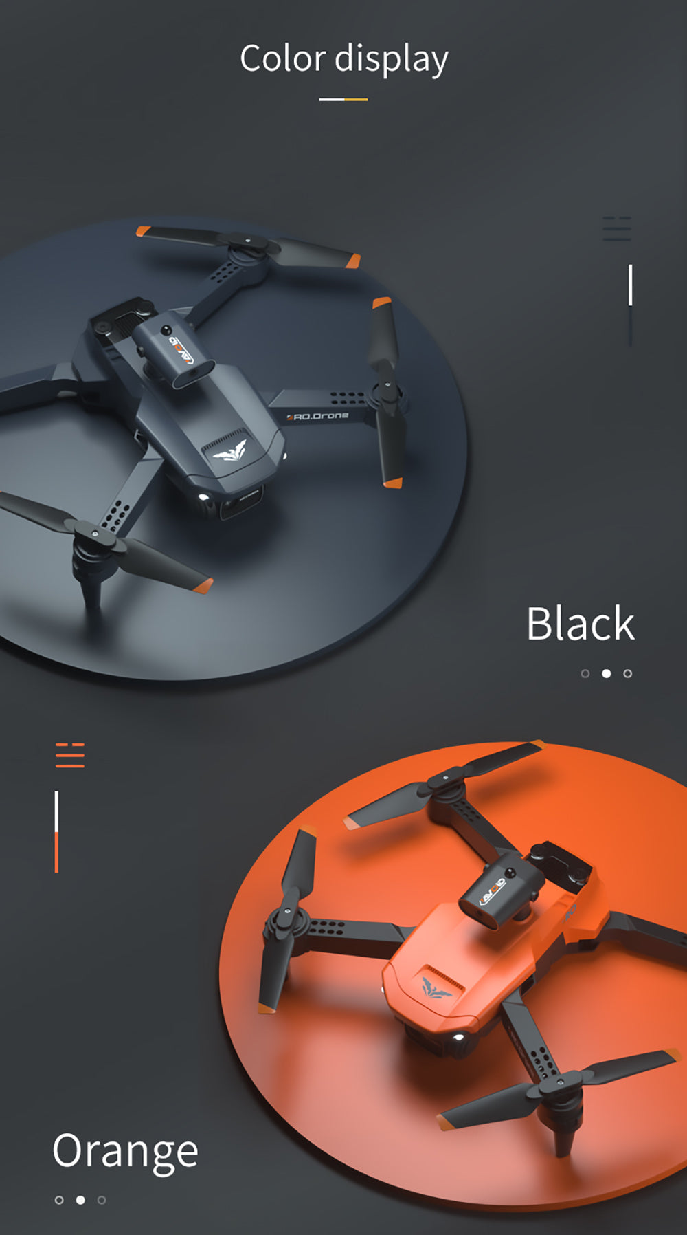 Skladací RC dron JJRC H106 s funkciou vyhýbania sa prekážkám zo všetkých strán, kvadrokoptéra s dvoma kamerami - oranžová