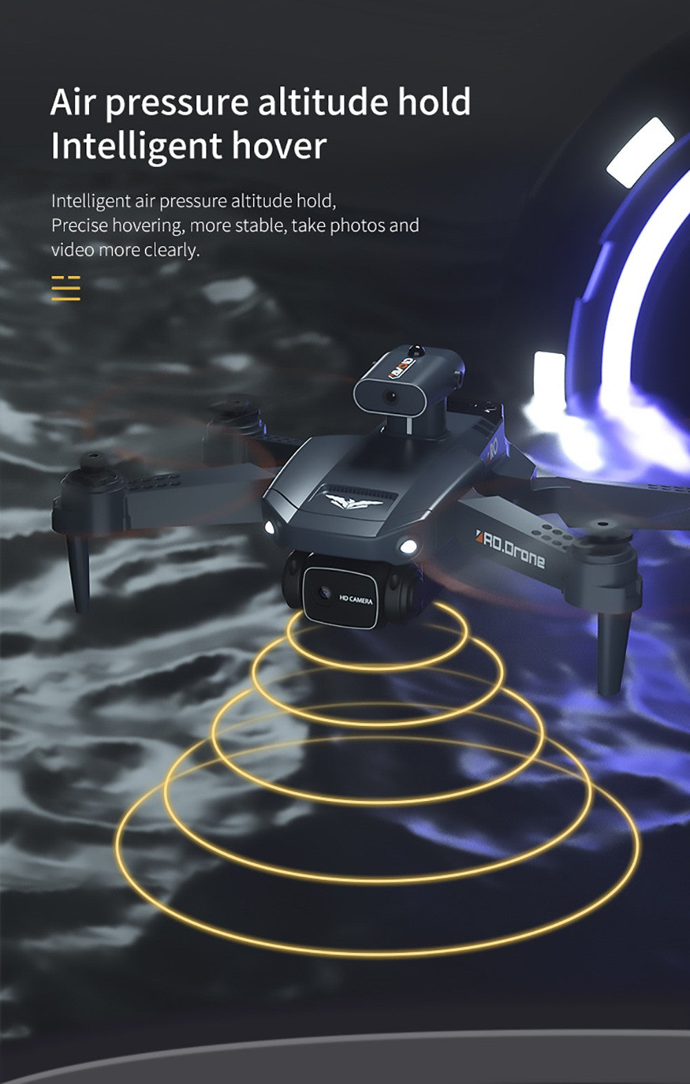 Skladací RC dron JJRC H106 s funkciou vyhýbania sa prekážkám zo všetkých strán, kvadrokoptéra s dvoma kamerami - oranžová