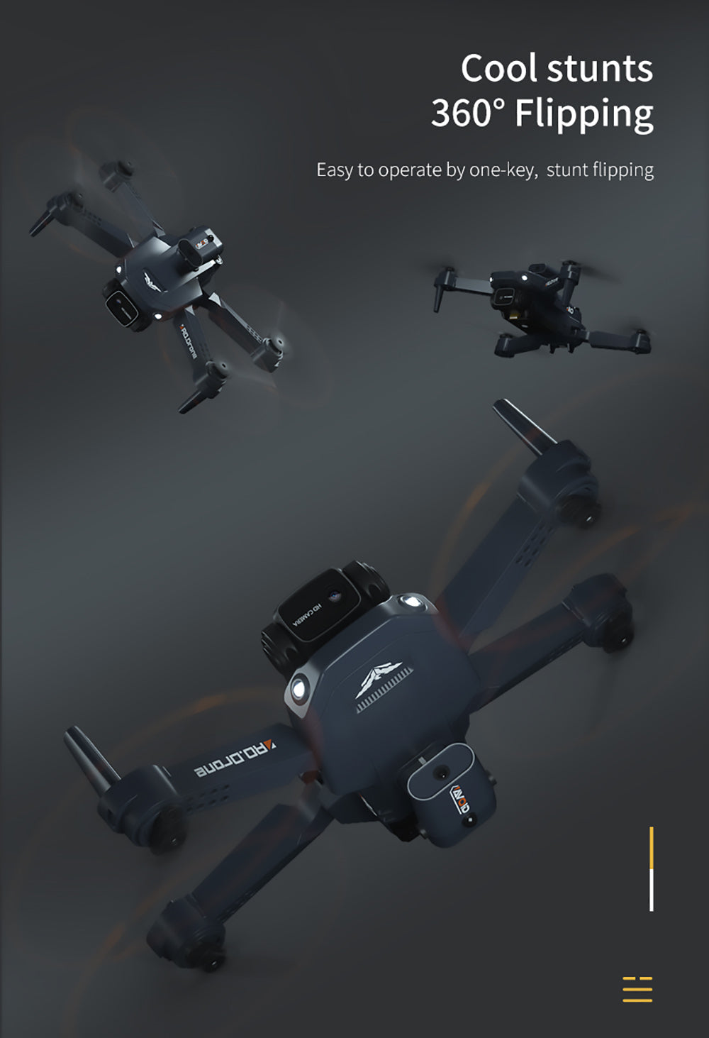 Skladací RC dron JJRC H106 s funkciou vyhýbania sa prekážkám zo všetkých strán, kvadrokoptéra s dvoma kamerami - oranžová