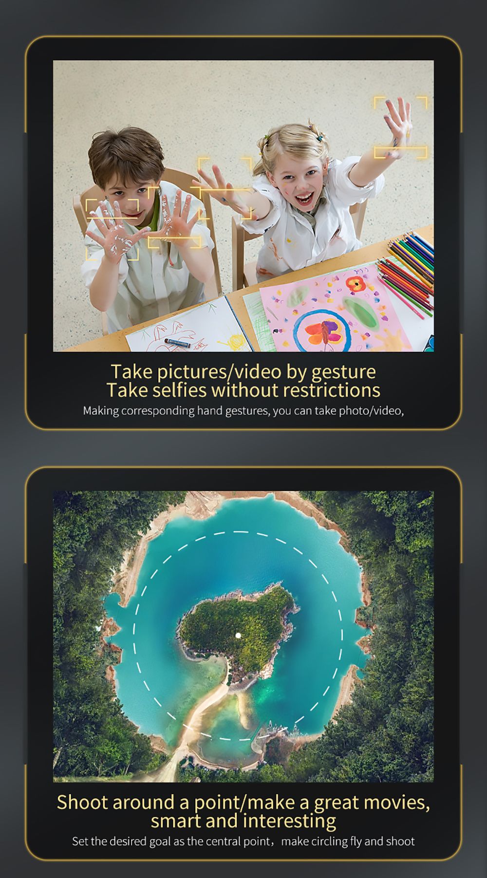 Skladací RC dron JJRC H106 s funkciou vyhýbania sa prekážkám zo všetkých strán, kvadrokoptéra s dvoma kamerami - oranžová