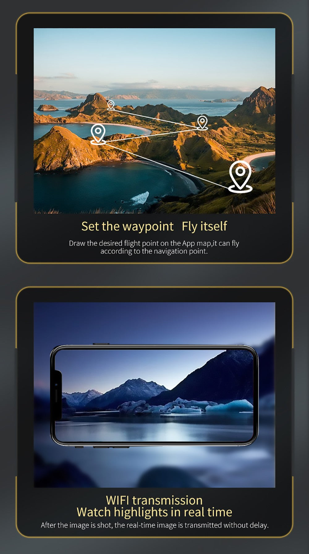 Skladací RC dron JJRC H106 s funkciou vyhýbania sa prekážkám zo všetkých strán, kvadrokoptéra s dvoma kamerami - oranžová