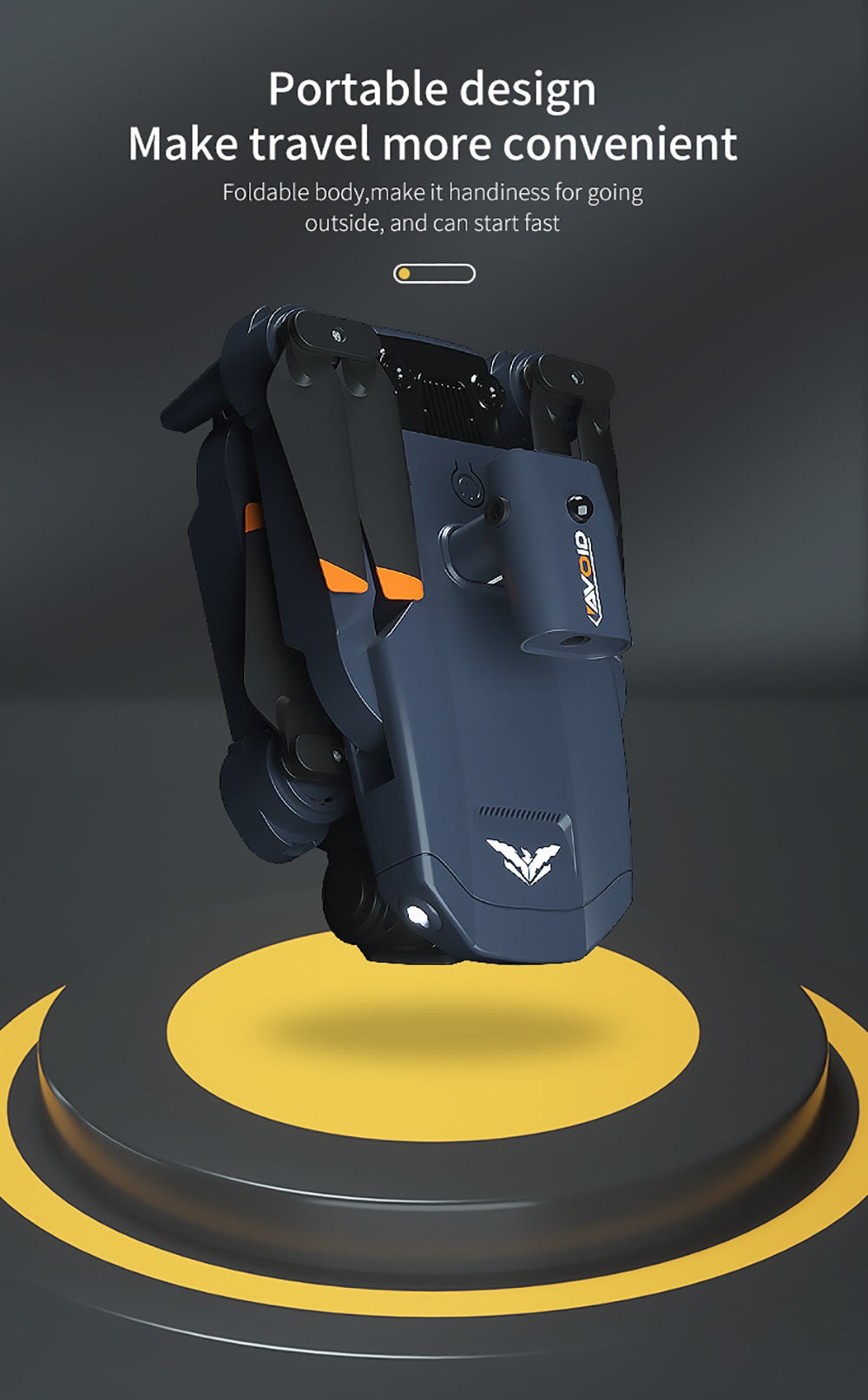 Skladací RC dron JJRC H106 s funkciou vyhýbania sa prekážkám zo všetkých strán, kvadrokoptéra s dvoma kamerami - oranžová