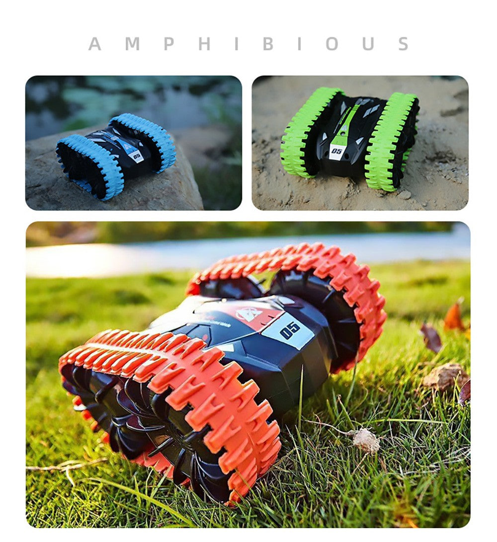 JJRC Q113 1:24 RC kaskadérské auto 4WD 360° rotácia 2v1 vodotesné vodné a pozemné vozidlo - oranžová