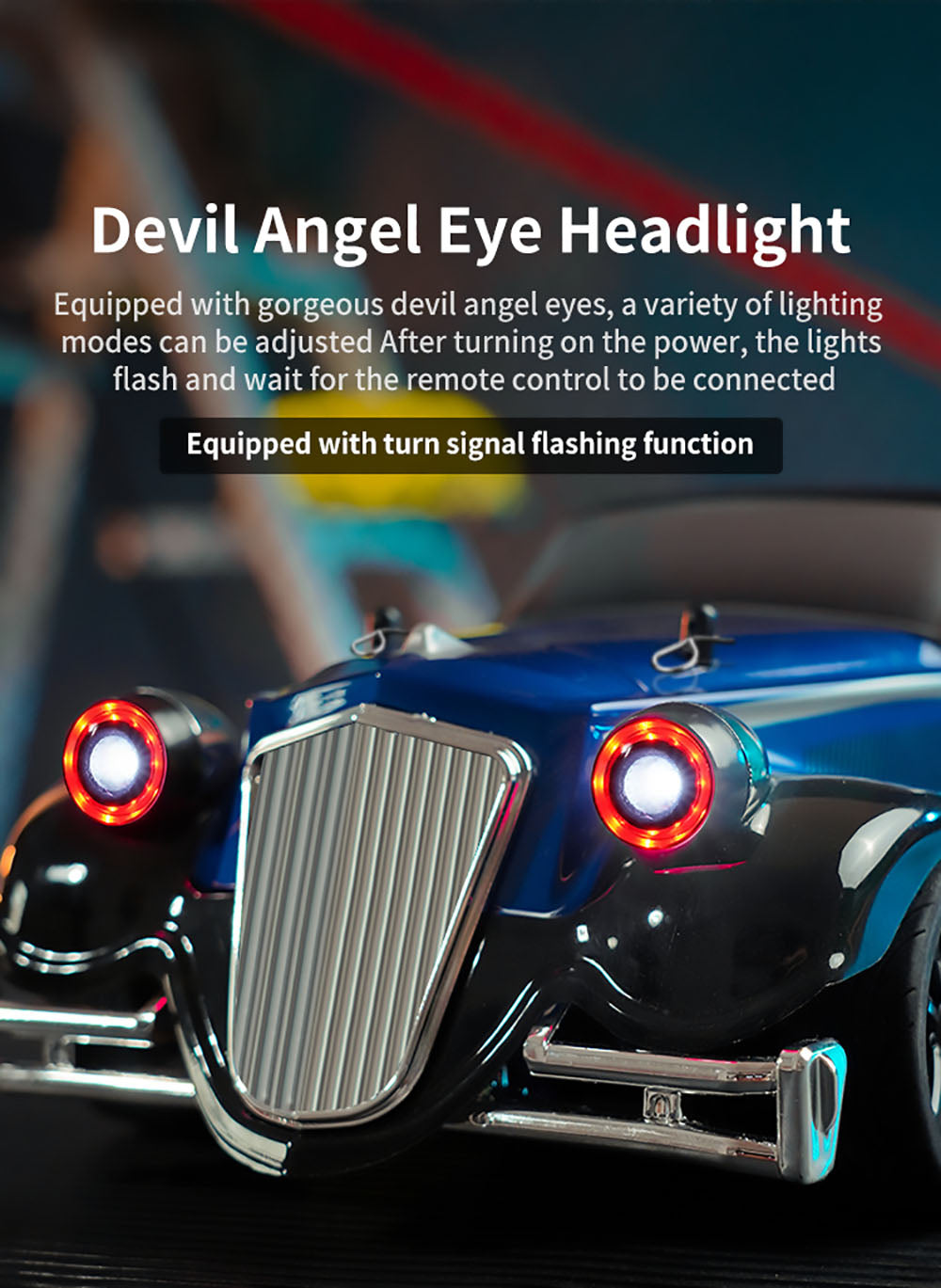 JJRC Q117 F 1:16 2.4G 4WD 35KM/H Driftové auto s plne proporcionálnym ovládáním a naklápěcími svetlometmi - modrá