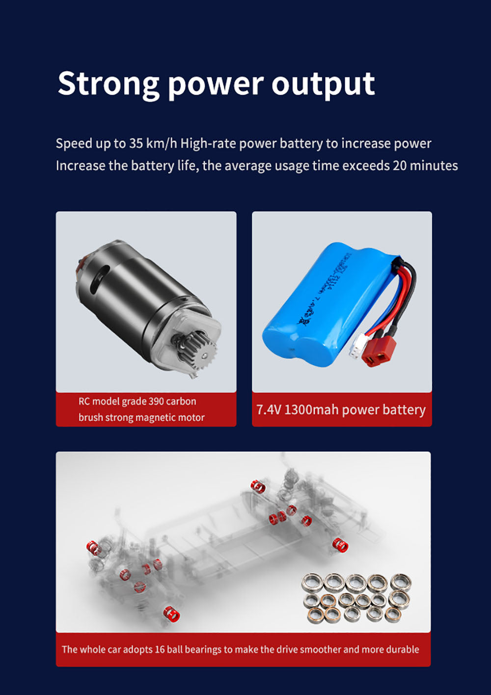 JJRC Q117 F 1:16 2.4G 4WD 35KM/H Driftové auto s plne proporcionálnym ovládáním a uhlovými svetlometmi - modrá