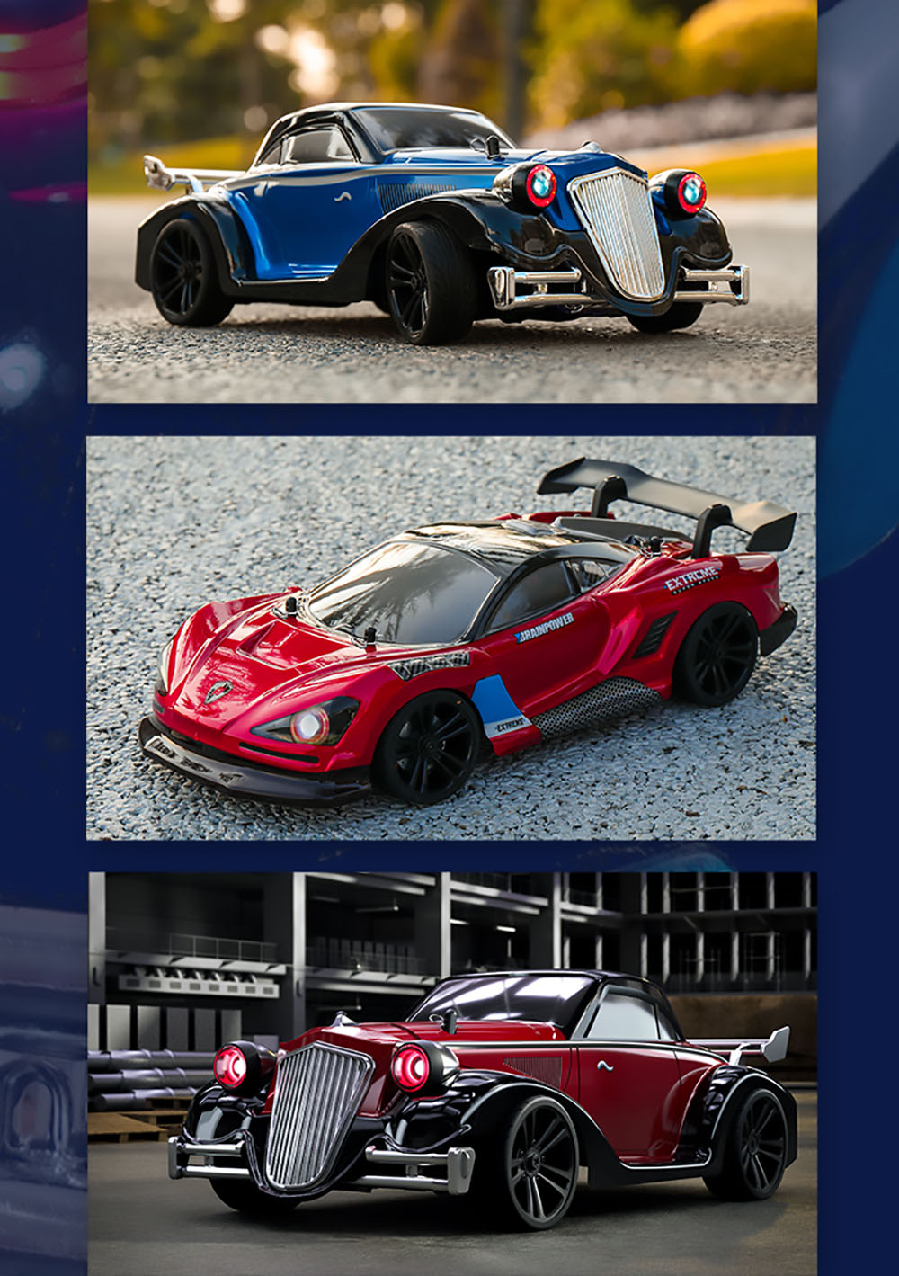 JJRC Q117 F 1:16 2.4G 4WD 35KM/H Driftové auto s plne proporcionálnym ovládáním a naklápěcími svetlometmi - modrá