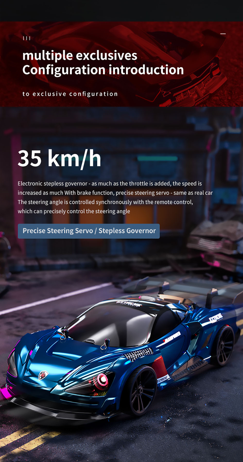 JJRC Q117 F 1:16 2.4G 4WD 35KM/H Driftové auto s plne proporcionálnym ovládáním a uhlovými svetlometmi - modrá