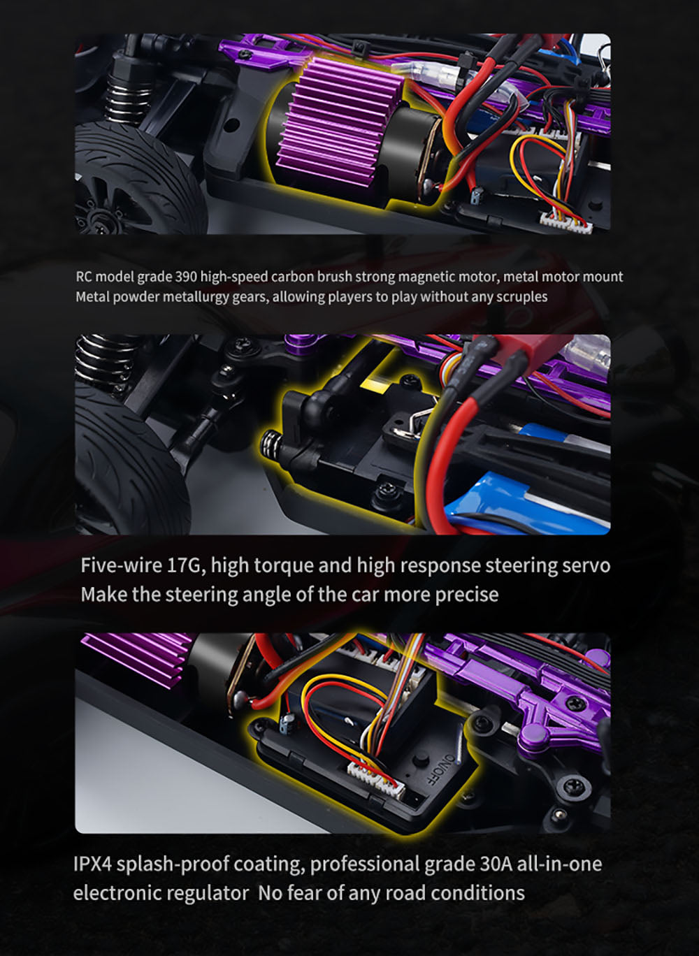 JJRC Q117 F 1:16 2.4G 4WD 35KM/H Driftové auto s plne proporcionálnym ovládáním a uhlovými svetlometmi - modrá
