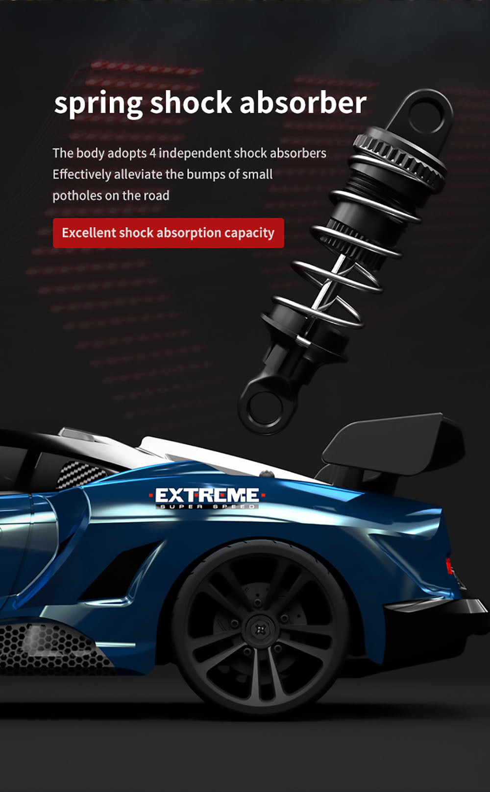 JJRC Q117 F 1:16 2.4G 4WD 35KM/H Driftové auto s plne proporcionálnym ovládáním a uhlovými svetlometmi - modrá