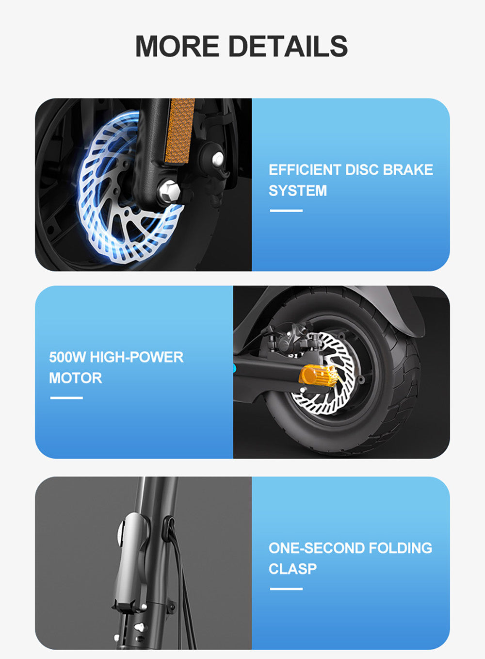 Elektromobilná kolobežka JOYOR C10, 500W motor, 48V 10.4Ah batéria, 10-palcové kolesá, maximálna rýchlosť 45 km/h, dojazd 30-50 km, maximálne zaťaženie 120 kg, predná a zadná kotúčová brzda.