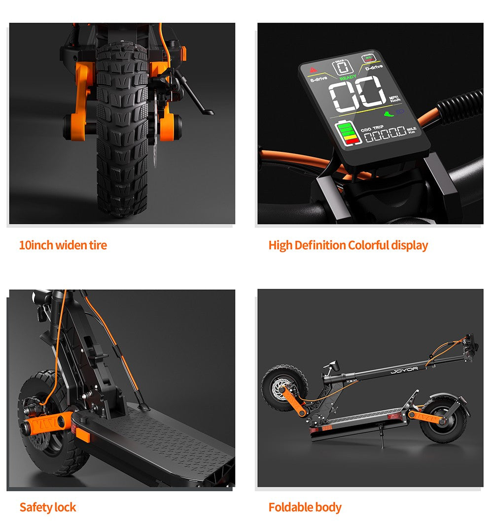 Elektromobilná kolobežka Joyor S8, 600W motor, 48V 26AH batéria, 10-palcové pneumatiky, maximálna rýchlosť 25 km/h, dojazd 90 km, dvojité mechanické kotúčové brzdy.