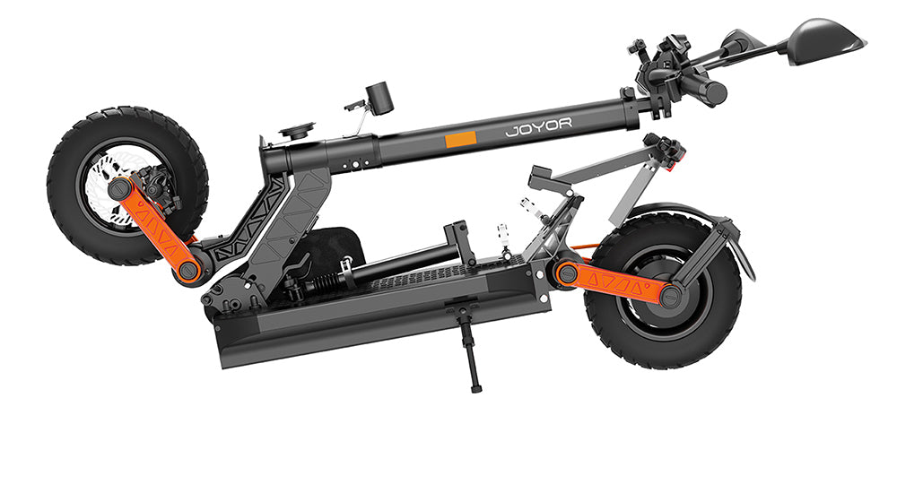 Elektromobilná kolobežka JOYOR S8E, 800W motor, 48V 26AH batéria, 10-palcové pneumatiky, maximálna rýchlosť 45 km/h, dojazd 80 km, predná a zadná kotúčová brzda, predné a zadné tlmiče.