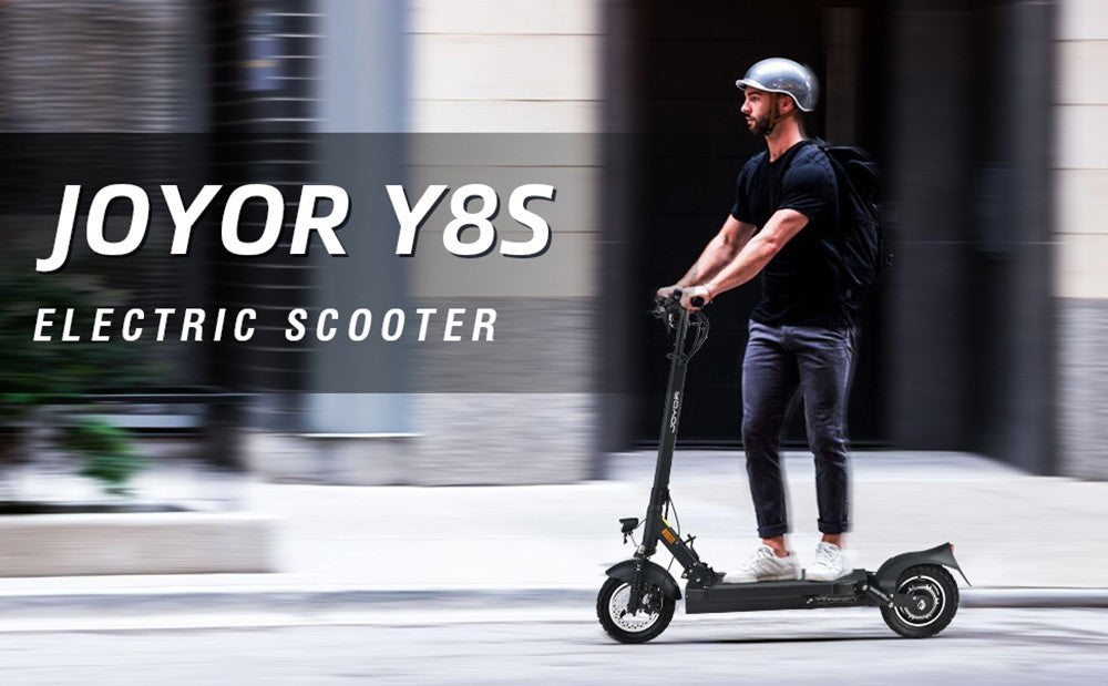 Elektromobilná kolobežka JOYOR Y8-S, 10-palcové kolesá, 48V 26Ah batéria, 500W motor, maximálna rýchlosť 40 km/h, nosnosť 120 kg, dojazd až 82 km.
