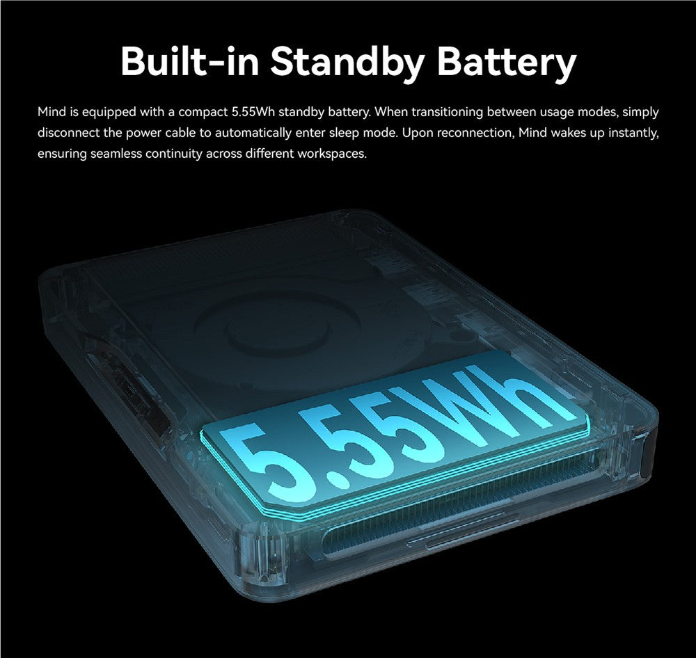 Prenosná pracovná stanica KHADAS Mind Premium Mini PC, Intel Core i7-1360P s 12 jadierami až do 5,0 GHz, 32 GB RAM, 1 TB SSD, WiFi 6E, Bluetooth 5.2, integrovaná batéria 5,55 Wh, 2× USB Type-C, 1× HDMI 2.0, 2× USB 3.2, aplikácia Mind – EU zástrčka