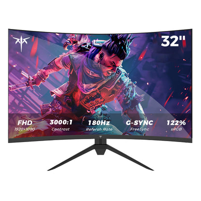 KTC H32S17C 1500R Curved Gaming Monitor, 32 inch 1920*1080 VA Panel, 180Hz Refresh Rate, 3000:1 Contrast Ratio, FreeSync &amp; G-Sync, Low Blue Light &amp; Flicker Free, 2*HDMI 2.0, 1*DP1.4, 1*Earphone Jack, VESA Mount