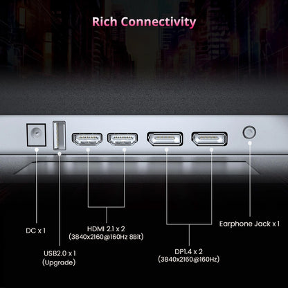 KTC H27P22S 27-inch Gaming Monitor, 3840x2160 UHD AUO 7.0 FAST IPS Panel, HDR400, 160Hz Refresh Rate, 1ms Response Time, 132%sRGB, Compatible with FreeSync and G-SYNC, Low-blue Light, 2*HDMI2.1 2*DP1.4 1*USB2.0, Adjustable Stand &amp; Support VESA Mount