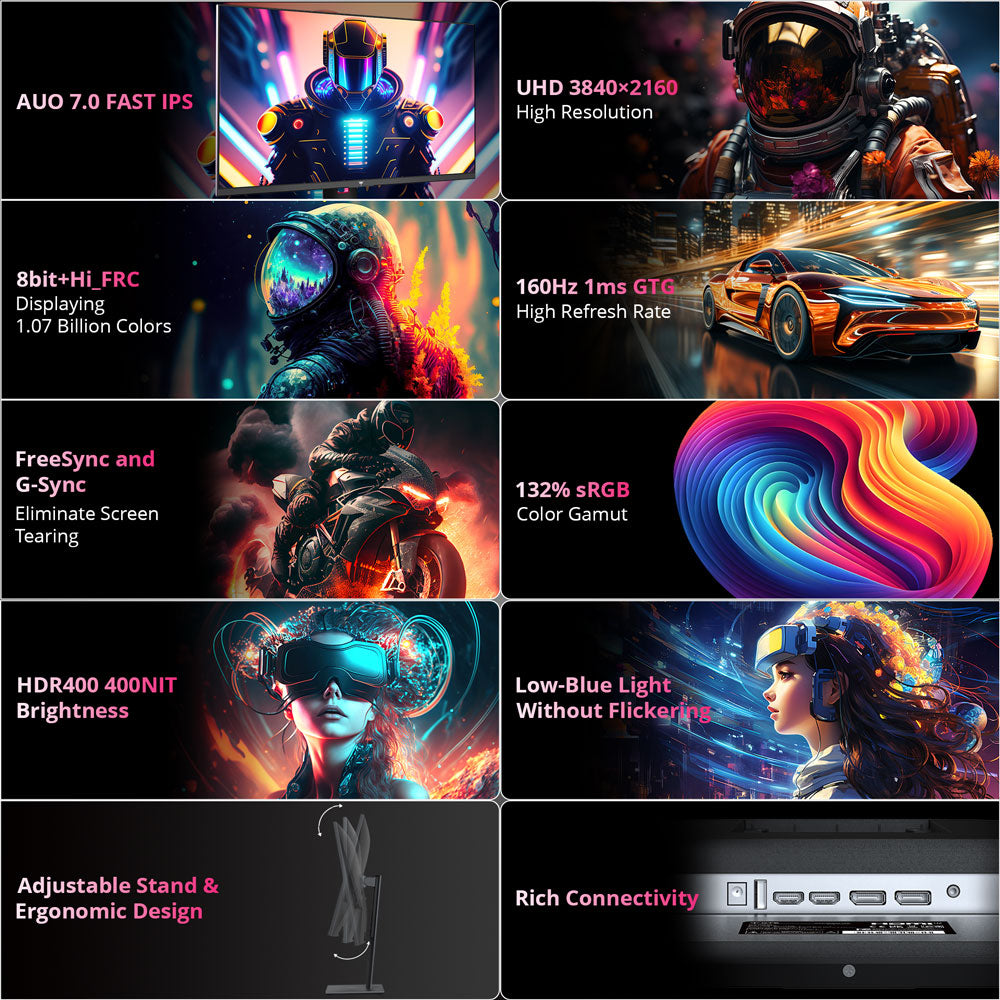 KTC H27P22S 27-palcový herný monitor, 3840x2160 UHD AUO 7.0 FAST IPS panel, HDR400, obnovovacia frekvencia 160 Hz, doba odezvy 1 ms, 132 % sRGB, kompatibilný s FreeSync a G-SYNC, nízka modrá svetelná vlna, 2×HDMI2.1, 2×DP1.4, 1×USB2.0, nastaviteľný stojan a podpora VESA montáže.