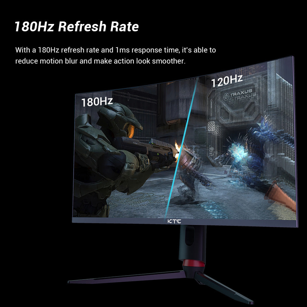 KTC H27S17 27-inch 1500R Curved Gaming Monitor QHD 2560x1440 16:9 ELED 180Hz 120% sRGB 4000:1 Contrast Ratio 1ms MPRT Response Time Low Motion Blur Compatible with FreeSync G-Sync USB 2xHDMI2.0 2xDP1.4 Audio Out VESA Mount