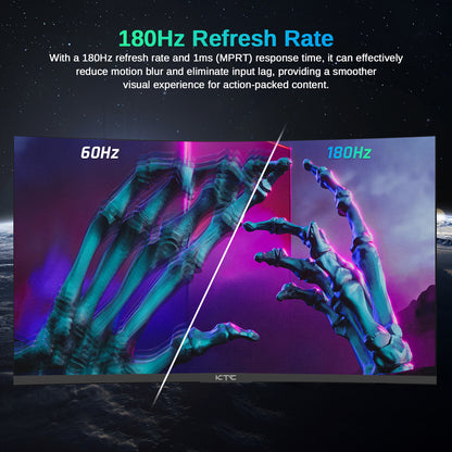 KTC H27S17 27-inch 1500R Curved Gaming Monitor QHD 2560x1440 16:9 ELED 180Hz 120% sRGB 4000:1 Contrast Ratio 1ms MPRT Response Time Low Motion Blur Compatible with FreeSync G-Sync USB 2xHDMI2.0 2xDP1.4 Audio Out VESA Mount