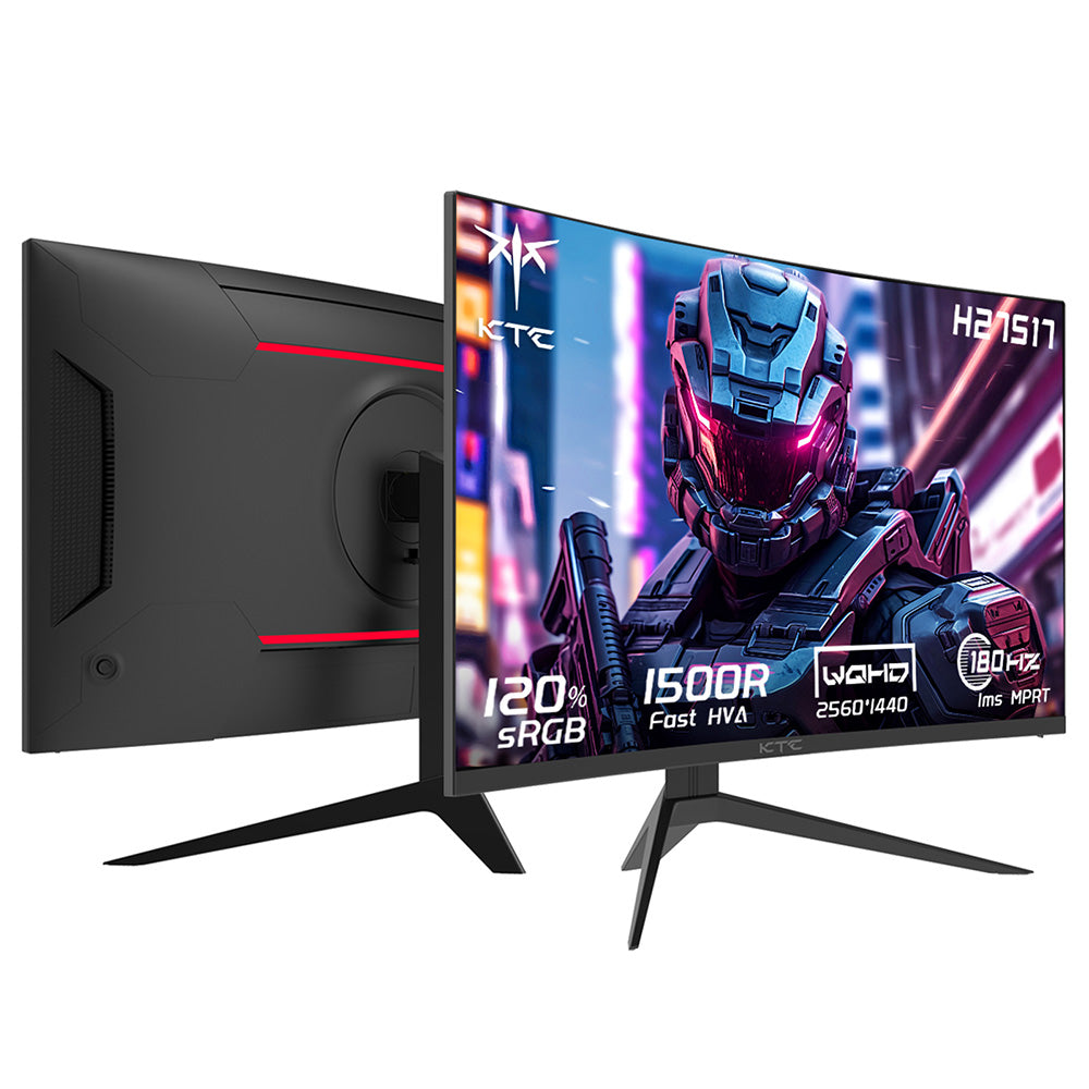 KTC H27S17 27-inch 1500R Curved Gaming Monitor QHD 2560x1440 16:9 ELED 180Hz 120% sRGB 4000:1 Contrast Ratio 1ms MPRT Response Time Low Motion Blur Compatible with FreeSync G-Sync USB 2xHDMI2.0 2xDP1.4 Audio Out VESA Mount