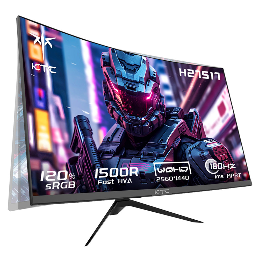 KTC H27S17 27-inch 1500R Curved Gaming Monitor QHD 2560x1440 16:9 ELED 180Hz 120% sRGB 4000:1 Contrast Ratio 1ms MPRT Response Time Low Motion Blur Compatible with FreeSync G-Sync USB 2xHDMI2.0 2xDP1.4 Audio Out VESA Mount