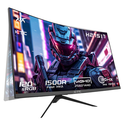 KTC H27S17 27-inch 1500R Curved Gaming Monitor QHD 2560x1440 16:9 ELED 180Hz 120% sRGB 4000:1 Contrast Ratio 1ms MPRT Response Time Low Motion Blur Compatible with FreeSync G-Sync USB 2xHDMI2.0 2xDP1.4 Audio Out VESA Mount