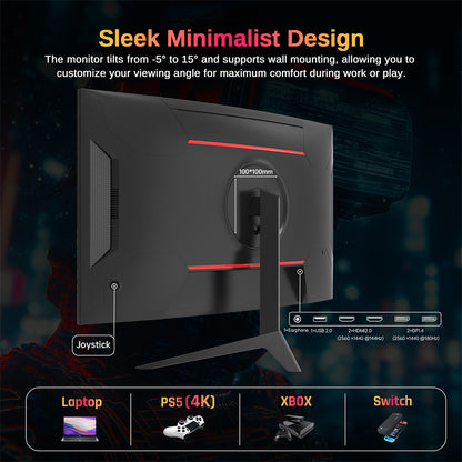 KTC H27S17 27-inch 1500R Curved Gaming Monitor QHD 2560x1440 16:9 ELED 180Hz 120% sRGB 4000:1 Contrast Ratio 1ms MPRT Response Time Low Motion Blur Compatible with FreeSync G-Sync USB 2xHDMI2.0 2xDP1.4 Audio Out VESA Mount