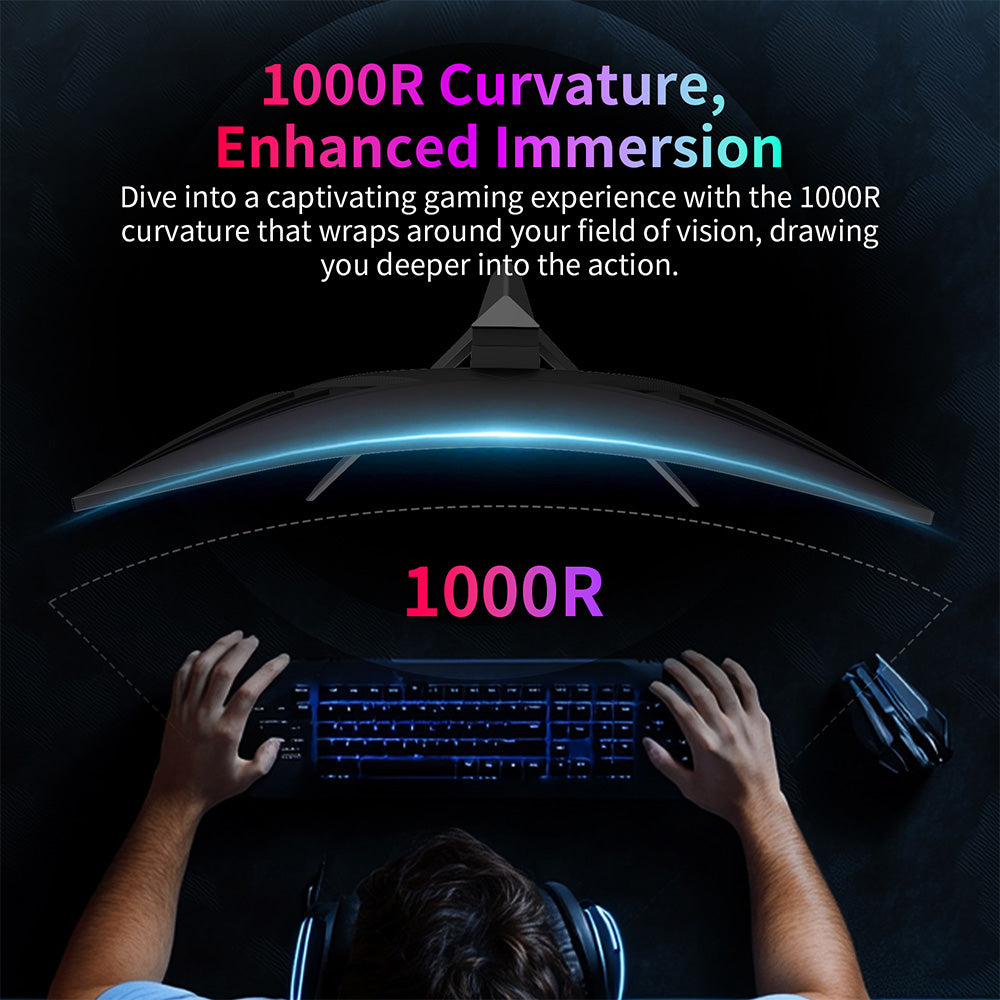 Herný monitor KTC H27S25E, 27 palcový 2560*1440 QHD CSOT HVA displej, 1000R zakrivenie, obnovovacia frekvencia 240 Hz, doba odezvy 1 ms MPRT, adaptívna synchronizácia, kontrastný pomer 2500:1, VESA uchytenie, nízke modré svetlo a bez blikania, 2*HDMI 2.0, 1*DP1.2, 1*slúchadlový výstup