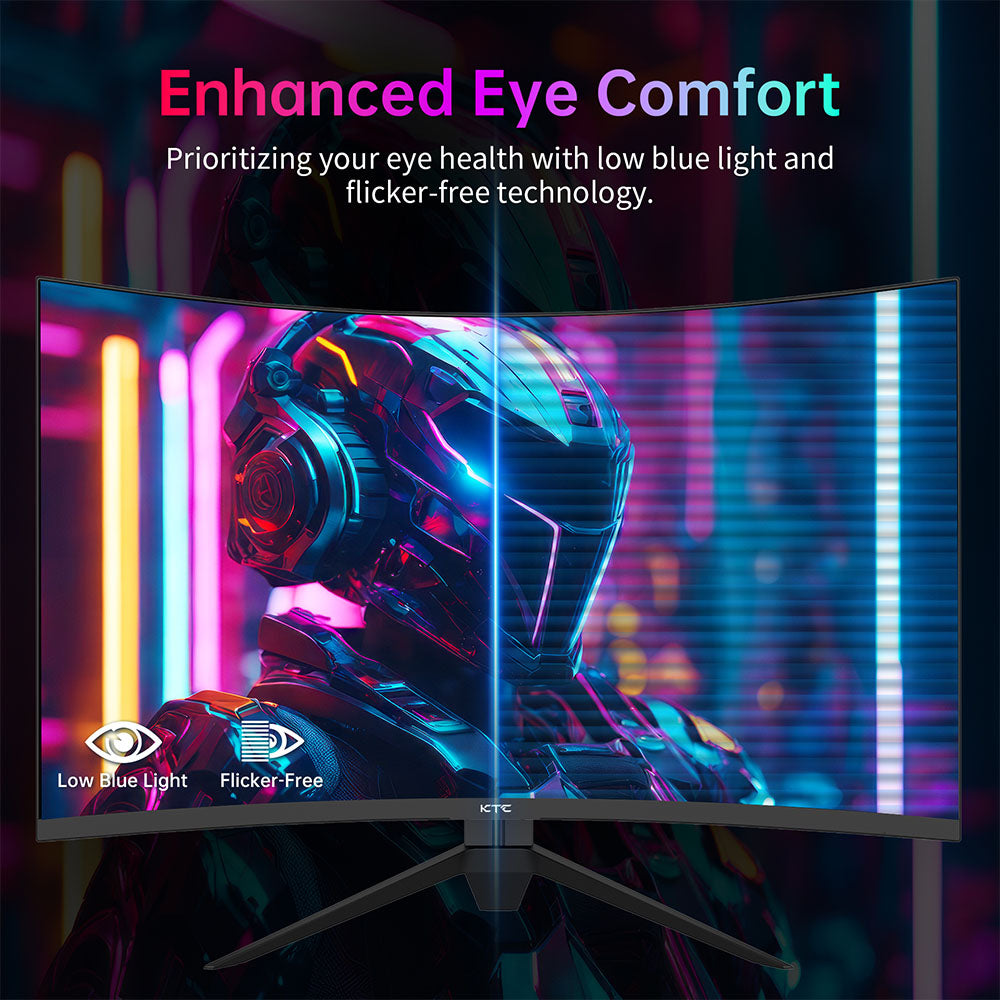 Herný monitor KTC H27S25E, 27 palcový 2560*1440 QHD CSOT HVA displej, 1000R zakrivenie, obnovovacia frekvencia 240 Hz, doba odezvy 1 ms MPRT, adaptívna synchronizácia, kontrastný pomer 2500:1, VESA uchytenie, nízke modré svetlo a bez blikania, 2*HDMI 2.0, 1*DP1.2, 1*slúchadlový výstup